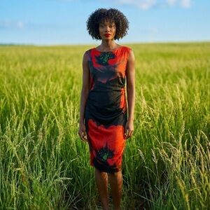 Red & Black Floral Sheath Dress